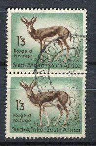 SOUTH AFRICA; 1954 early Wildlife Springbok issue 1s. 3d used PAIR