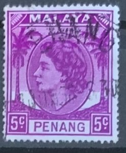 PENANG 1954 5 cents BRIGHT PURPLE SG31 USED