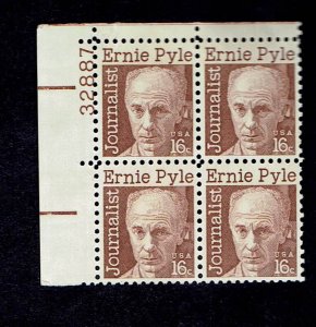 US SCOTT#1398 1971 16c ERNIE PYLE PLATE BLOCK [4] UL#32887 - MNH