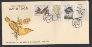 Barbados #665-68  (1985 Audubon Birds set ) on unaddressed P.O. cachet FDC