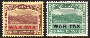 1918 Dominica War Tax overprint issues ML-MH Sc# MR3 MR4 CV $5.25