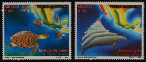 Mexico 1281-2 MNH Map, Turtle, Grey Whale
