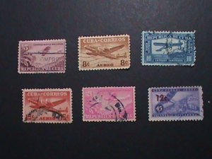 ​CUBA-AIRMAIL   6 VERY OLD CUBA AIRMAIL USED-STAMP-VF ALMOST 80 YEARS OD