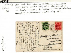 GB Wales UNUSUAL KEVII FRANKING 1910 Card PONTYPRIDD Forwarded CHELTENHAM PE128 