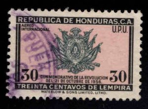 Honduras  Scott C276 Used 1957 Airmail  coat of arms stamp with similar cancels