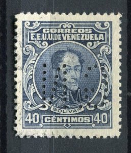 VENEZUELA; Early 1900s classic Official issue used 40c. + PERFIN ' GN '