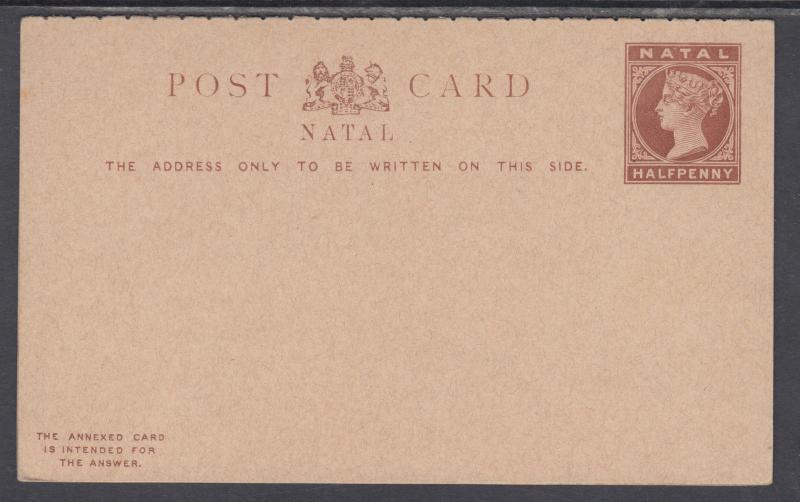 Natal H&G 5 mint 1891 ½p Queen Victoria Postal Reply Double Card, VF