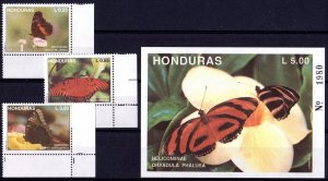 Honduras 1992 Sc#370/373 BUTTERFLIES Set (3) + 1 Souvenir Sheet MNH