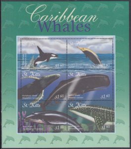 ST KITTS SC #519a-f  S/S of 6 DIFF WHALES