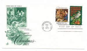 US 1444 & 1445 8c Christmas both on 1 FDC Artcraft Cachet Variety ECV $20.00