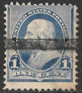 USA 1890-93 1c Dull Blue FRANKLIN Sc 219 With Horizontal Bar Precancel Used