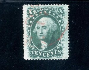 USAstamps Used XF US 1859 Washington Scott 35 With Red Cancel 