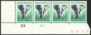 1954 South Africa Animal 4d Scott #205 Sheet Corner STRIP F/VF-H-