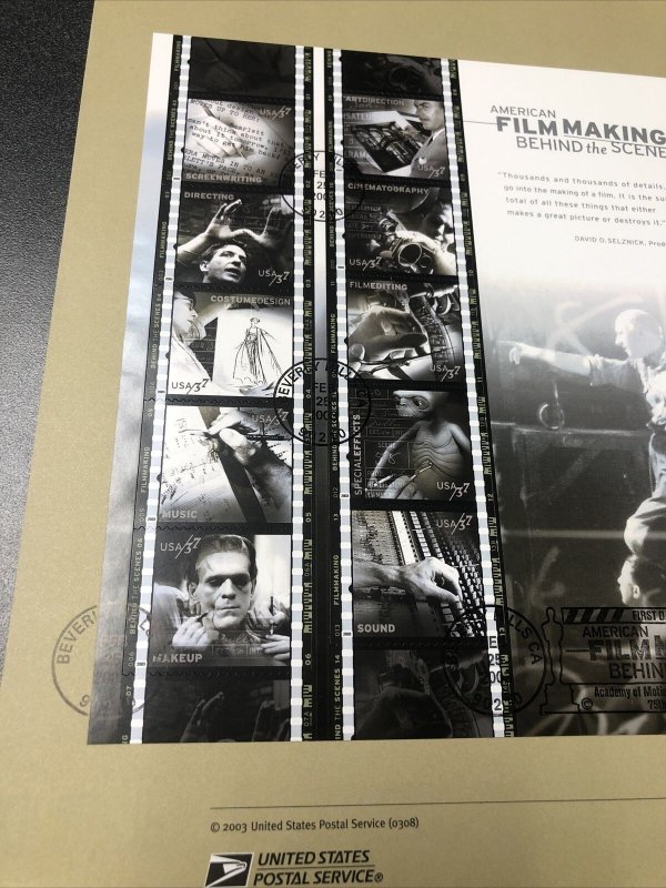 US 3772 American Filmmaking Souvenir Page First Day Of Issue 2003 