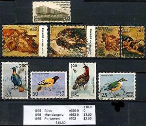 India 1975 commemorative sets etc used Birds Parliament M...