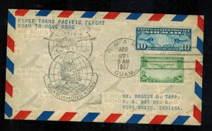 1937 USA first flight cover Guam to Hong Kong FAM 14 Clipper
