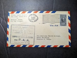 1946 Costa Rica Airmail First Flight Cover FFC San Jose to Houston TX USA