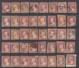 US #11/11A Group of 40 stamps -   3c Washington  (USED) cv$600.00