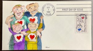 2104 Ham Hand painted cachet Family Unity FDC 1984 #109 of 242