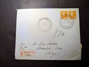 1943 Registered Denmark Cover Copenhagen to Norway