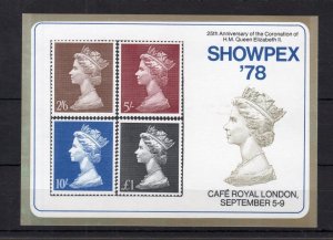 1976 SHOWPEX SOUVENIR SHEET DEPICTING PRE-DECIMAL HIGH VALUE MACHINS