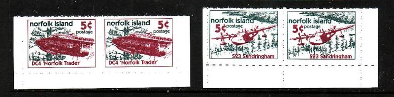 Norfolk Island-Sc#670-1-two unused NH pairs from the booklet panes-Planes-1999