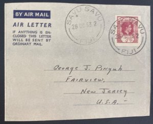 1953 Savu Savu Fiji Air Letter Cover To Fairview NJ USA