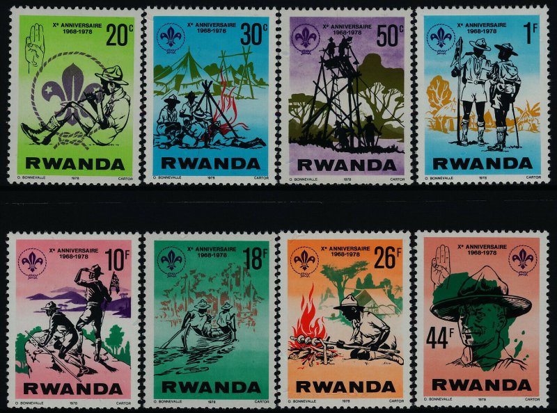 Rwanda 849-56 MNH Scouts, Boat, Lord Baden-Powell