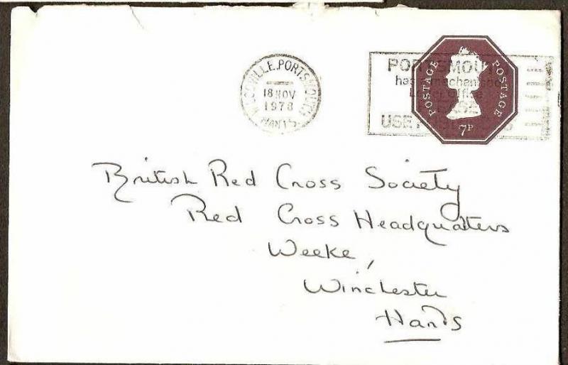 GREAT BRITAIN 1978 ADDRESSED TO BRITISH RED CROSS SOCIETY POSTAL STATIONARY E...