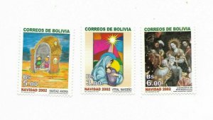 BOLIVIA 2002 CHRISTMAS, XMAS, RELIGION, CHILD, VIRGIN SET OF 3 VALUES MINT NH