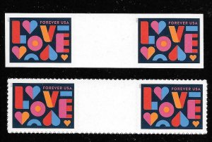 Scott #5543 NO DIE-CUT & Die-Cut LOVE Horiz Pairs W/ Vert. Gutter, MNH-SOLD OUT