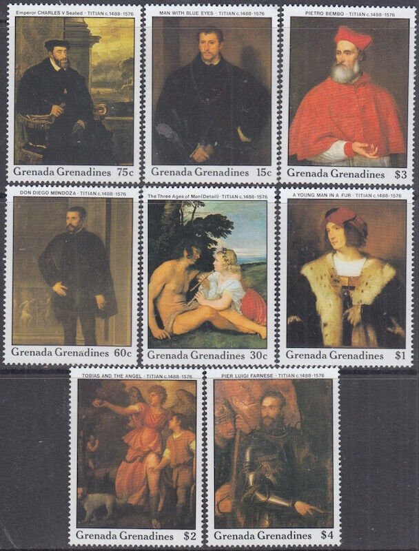 GRENADA GRENADINES Sc #964-71 MNH CPL SET of 8 - PAINTINGS by TITIAN