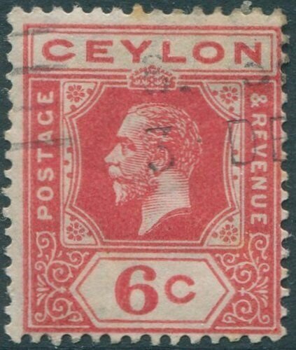 Ceylon 1921 SG342 6c carmine-red KGV tablet A shade #3 FU (amd)