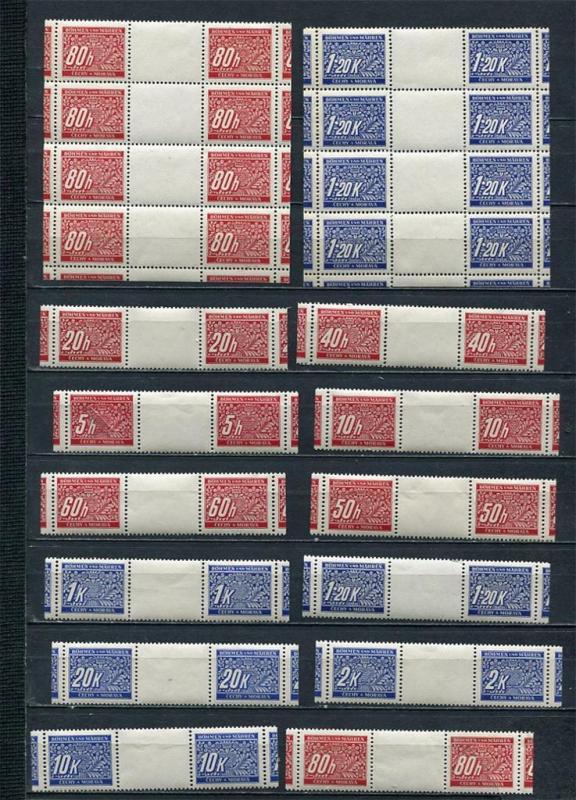 Czechoslovakia Bohemia &Moravia 1939/40 Numerical Gutter pairs, Blocks MNH 4932