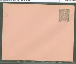 Mayotte  1892 25c black on pink, flap stuck, small mark at upper left