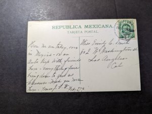 1922 Mexico Postcard Cover Mexico City to Los Angeles CA USA Emily L Smith