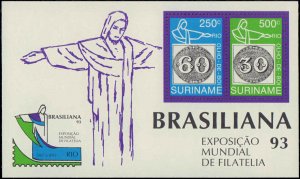 Suriname #956A, Complete Set, Souvenir Sheet, 1993, Stamp on Stamp, Never Hinged