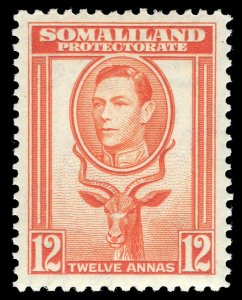 Somaliland 1938 KGVI 12a red-orange MLH. SG 100. Sc 91.