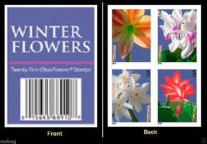 US 4865c Winter Flowers imperf NDC label block (4 stamps) MNH 2014