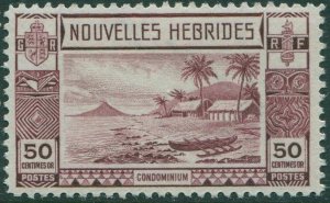 New Hebrides French 1938 SGF60 50c purple Islands Canoes MNH