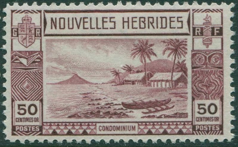 New Hebrides French 1938 SGF60 50c purple Islands Canoes MNH