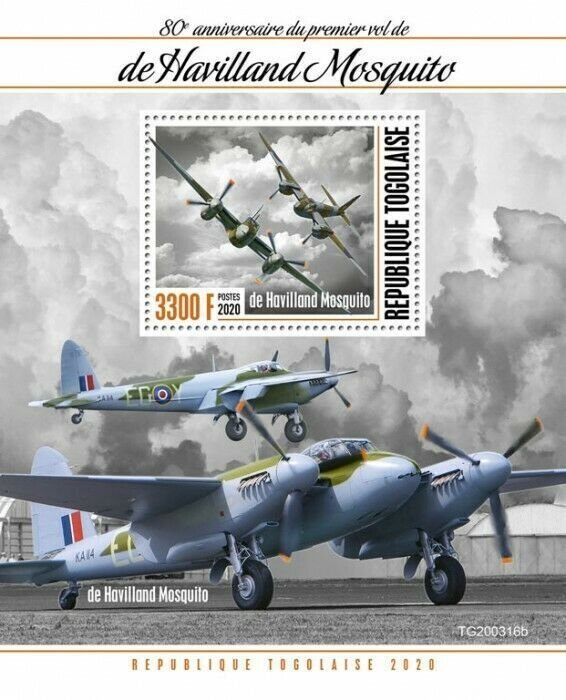 2020/10- TOGO - THE HAVILLAND MOSQUITO        1V    MNH **