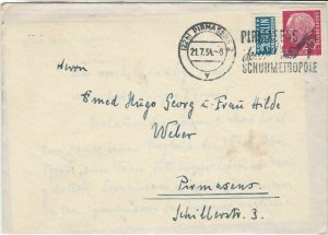 German 1954 Pirmasens Cancel Obligatory Tax Aid for Berlin Stamps Cover Ref26780