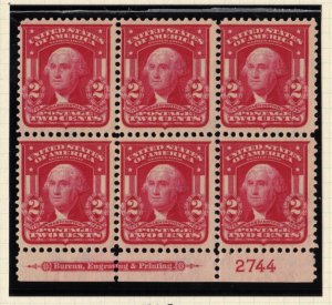 1903 Sc 319 MNH fresh OG plate block of 6, plate number 2744B