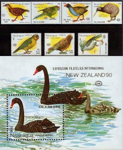 Nicaragua 1990 Sc#1813/1820 BIRDS Set (7) + 1 Souvenir Sheet MNH