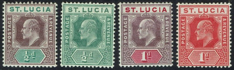 ST LUCIA 1904 KEVII 1/2D AND 1D BOTH COLOURS WMK MULTI CROWN CA 