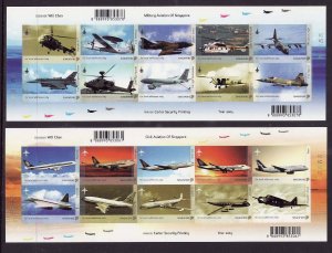 Singapore-Sc#1071-2- id8- two unused NH sheets-Planes-Military & Civil Aircraft-