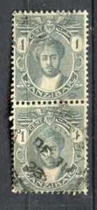 ZANZIBAR; 1921 early Sultan issue fine used 1c. Pair