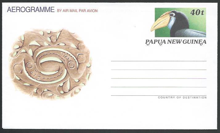 PAPUA NEW GUINEA 40t Hornbill,  Bird aerogramme fine unused................10899