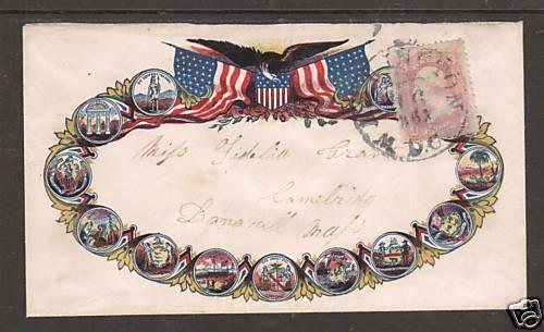 US Sc 64b used 3c rose pink Washington on 1861 Patriotic Cover, Cert.